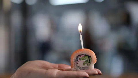 Creative Sushi Dish Designed With a Vibrant Candle Celebration Theme Stock Footage 296630571