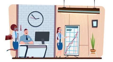 Creative Team Of Business People Work Together In Modern Office Coworking Space Stock Illustration
