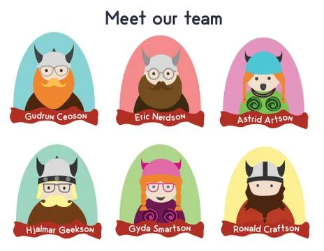 Creative team character set. Vikings, nerds and geeks characters. Stock Illustration