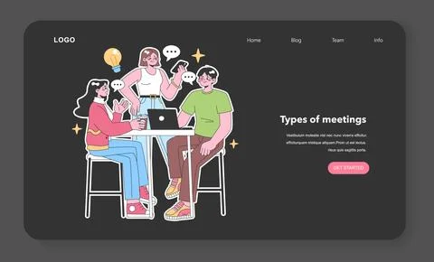 Creative team collaborates at a cafe. Flat vector illustration Stock Illustration