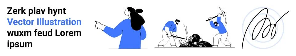 Creative Team Collaboration and Construction with Blueprint Elements in Mod.. Stock Illustration