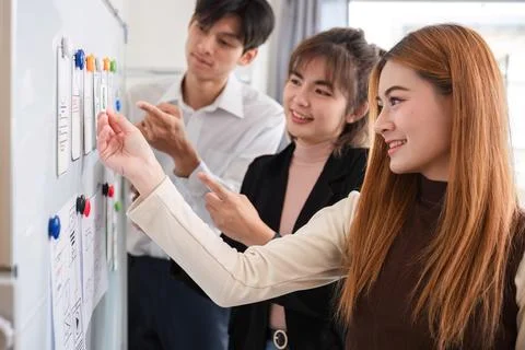 Creative team of designers in application design and ux ui usability planning 스톡 사진