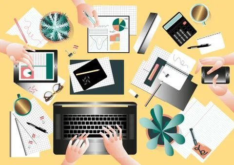 Creative team desktop Stock Illustration