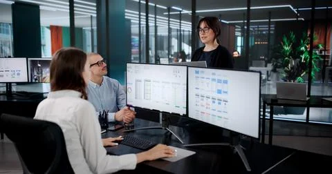 Creative Team Developing User Interfaces For Online App On Computer 스톡 사진