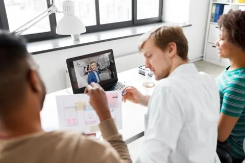 Creative team having video conference at office Stock Photos