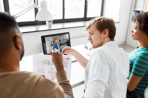 Creative team having video conference at office 스톡 사진