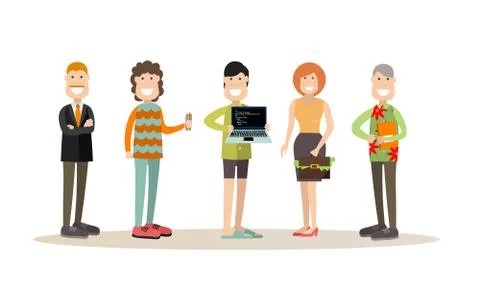 Creative team people vector illustration in flat style 스톡 일러스트