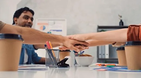 Creative Team Puts hands Together. Team Event. Hands Shake in Office. Team Work Stock Photos
