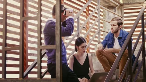 Creative team stylish startup small business  casual meeting brainstorming Stock Footage 81054163