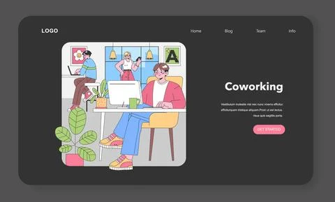 Creative team at work in a vibrant office. Flat vector illustration Stock Illustration