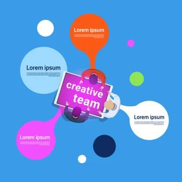 Creative Team Working Sit At Digital Tablet Top Angle View Business People Group Stock Illustration