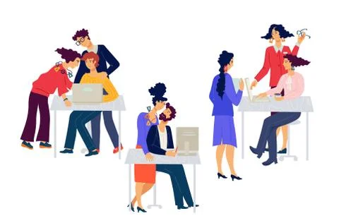 Creative team working together in offfice. Company employees busy. Stock Illustration