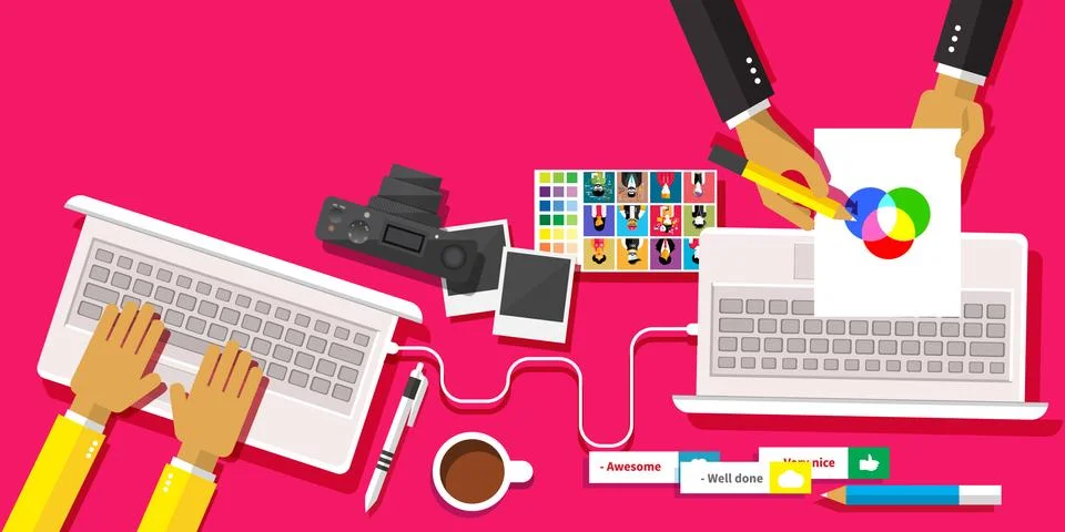 Creative team. Young design team working at desk Stock Illustration