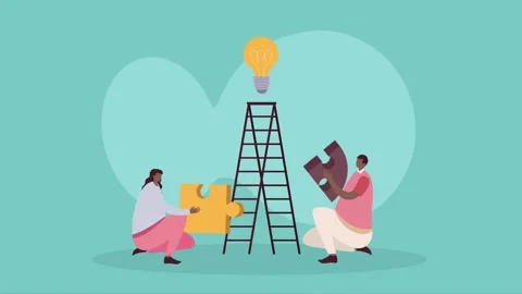 Creative teamwork animation with diverse people holding puzzle pieces and l.. Stock Footage 334162200