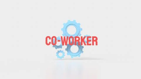 Creative Teamwork Concept With Co Worker Text And Blue Gears 3d render. Stock Illustration