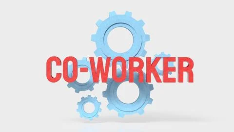 Creative Teamwork Concept With Co Worker Text And Blue Gears 3d render. Stock Illustration