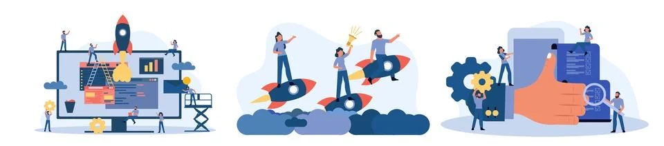 Creative teamwork vector business office illustration. Man and woman with d.. Stock Illustration