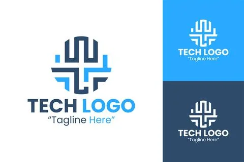 Creative Tech Logo with Abstract Design and Bold Blue Color 스톡 일러스트