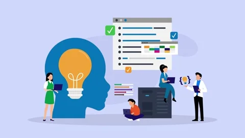 Creative Tech Team and AI Idea Generation cartoon animation Stock Footage 337945086