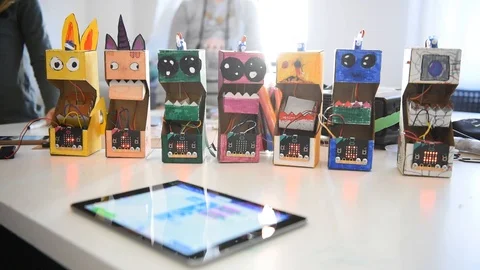 Creative technological toys - robots Stock Footage 123605698