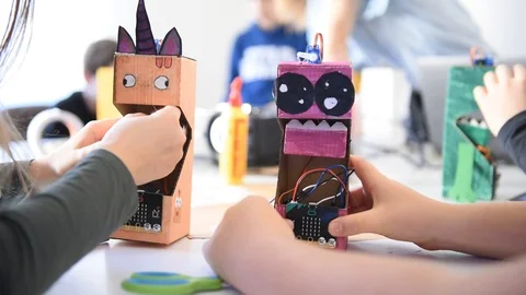 Creative technological toys - robots Stock Footage 123605699