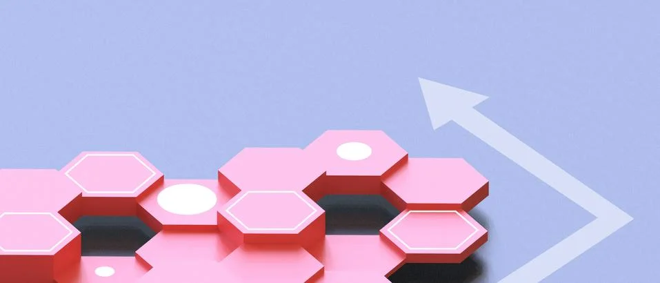 Creative technology and Arrow. Abstract Red and purple geometric hexagonal Stock Illustration