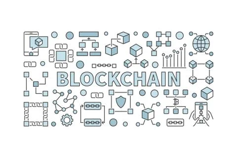 Creative technology banner made with block chain icons and word Stock Illustration