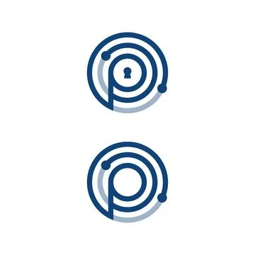 Creative, technology security cloud vector app with letter P on the middle Stock Illustration