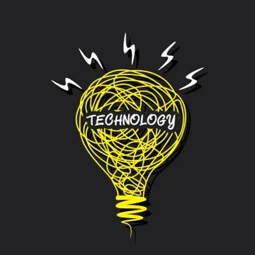 Creative technology word on sketch bulb vector Stock Illustration