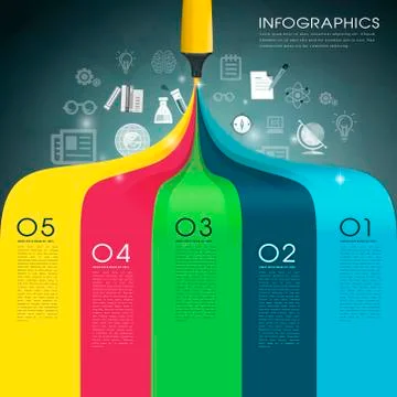 Creative template infographic with mark pen drawing rainbow Stock Illustration