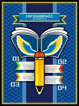 Creative template infographic with pencil, book and wings elements 스톡 일러스트