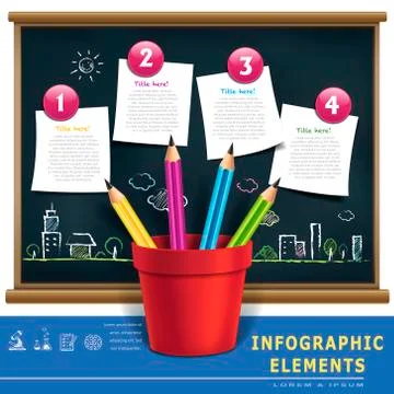 Creative template infographic with pencils and flow char Stock Illustration