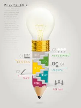 Creative template infographic with stairs inside bulb pen Stock Illustration