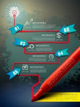 Creative template with mark pen drawing flow chart infographic Illustrazione stock