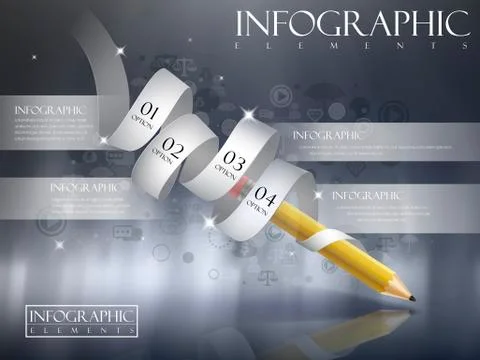 Creative template with pencil and ribbon flow chart infographic Illustrazione stock