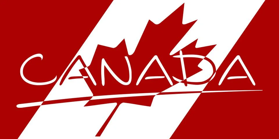 Creative text CANADA on Canada flag background. Background for national holid 스톡 일러스트
