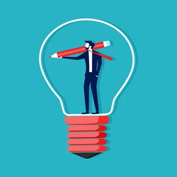 Creative thinkers write in creative light bulbs. business concept vector illu Illustrazione stock
