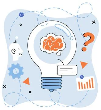 Creative Thinking and Brainstorming with Light Bulb and Brain inside vector Stock Illustration