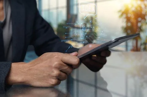 Creative Thinking and Idea Generation with a Digital Device Stock Photos