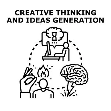 Creative thinking and ideas generating process illustration Stock Illustration