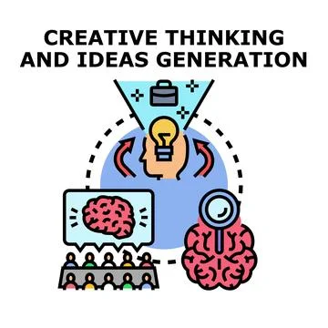 Creative thinking and ideas generation process brainstorming session Stock Illustration
