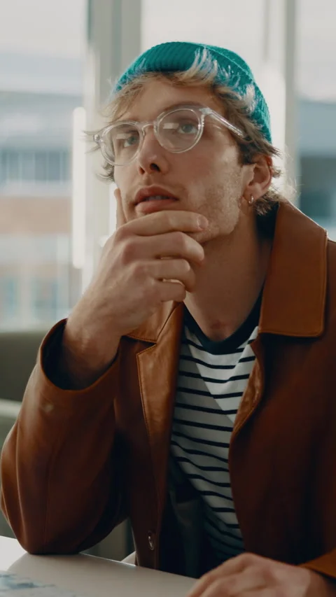 Creative, thinking and man with glasses in office, decision or planning for Stock Footage 338060264