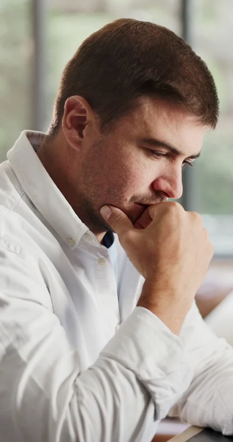 Creative, thinking and man in home, planning for news report and ideas for story Stock Footage 330989168