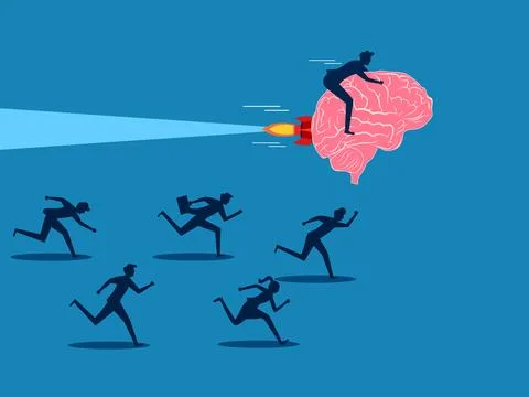 Creative thinking. Businessman flying with brain wins business competition 스톡 일러스트
