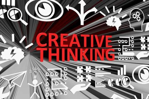 CREATIVE THINKING concept blurred background 3d render illustration Stock Illustration