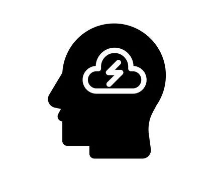 Creative Thinking Concept with Brain Cloud and Lightning Icon Design Illustrazione stock