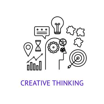 Creative thinking concept. Modern outline flat style Stock Illustration