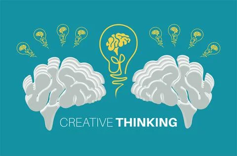 Creative thinking, creative brain idea concept with brain lightbulbs, backgro Stock Illustration