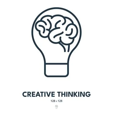 Creative Thinking Icon. Brain, Innovation, Imagination. Editable Stroke Stock Illustration