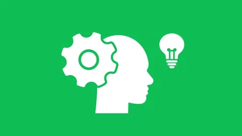 Creative thinking idea generation animation with head gear and light bulb Stock Footage 330524553
